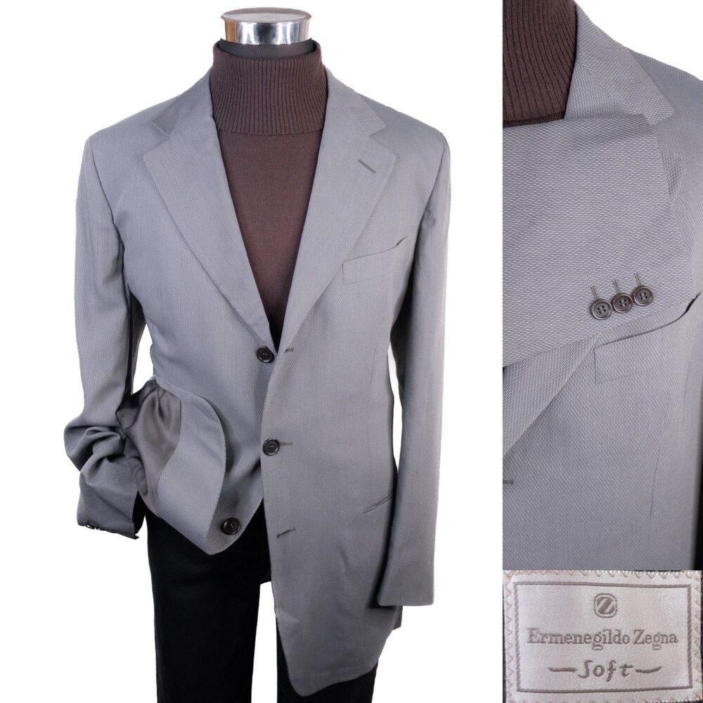 Ermenegildo Zegna Soft Textured 3-Button Sports Coat Suit Jacket 44L Wool Blend